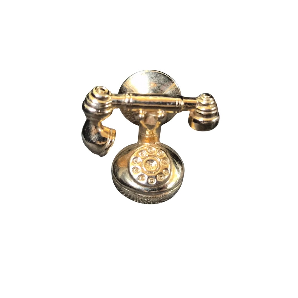 Vintage Gold Tone Rotary Telephone Lapel Pin Retro Candlestick Phone Accessory
